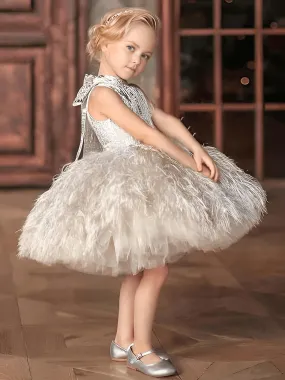 Feather Flower Girl Dress