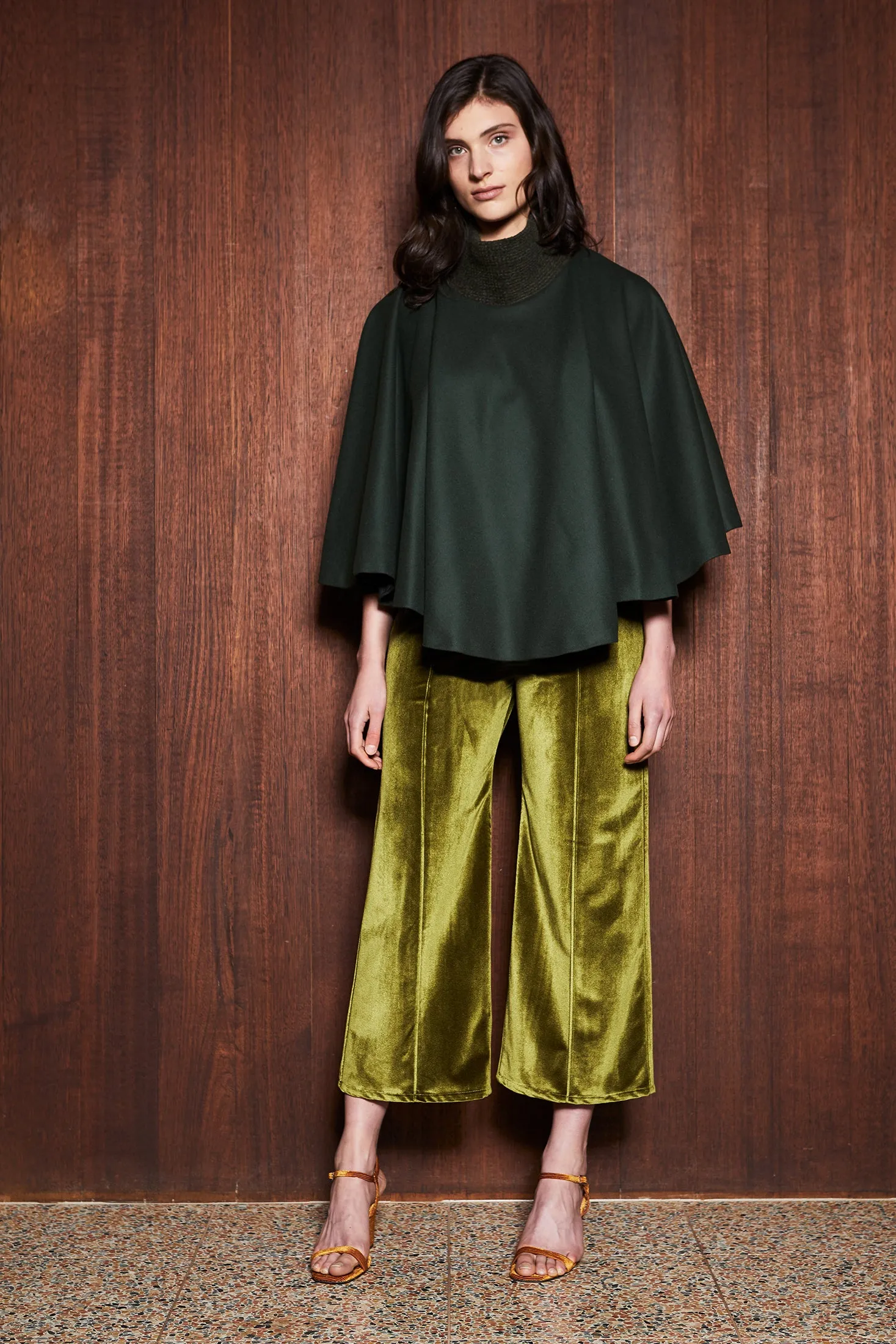 FERN CAPE [ Olive Green Wool, Turtleneck Poncho ]