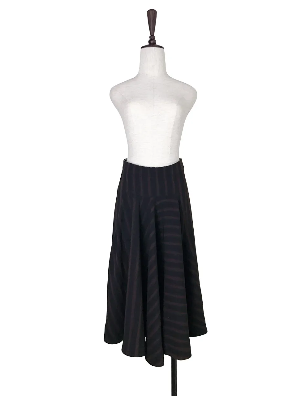 Final Sale! Black Striped Ruffled Panel Midi Pencil Skirt