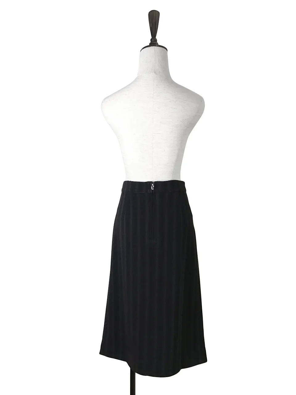 Final Sale! Black Striped Ruffled Panel Midi Pencil Skirt