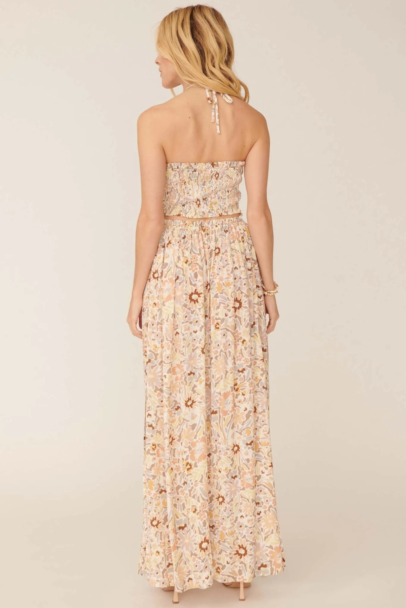 Flower Bomb Floral-Print Smocked Halter Maxi Dress