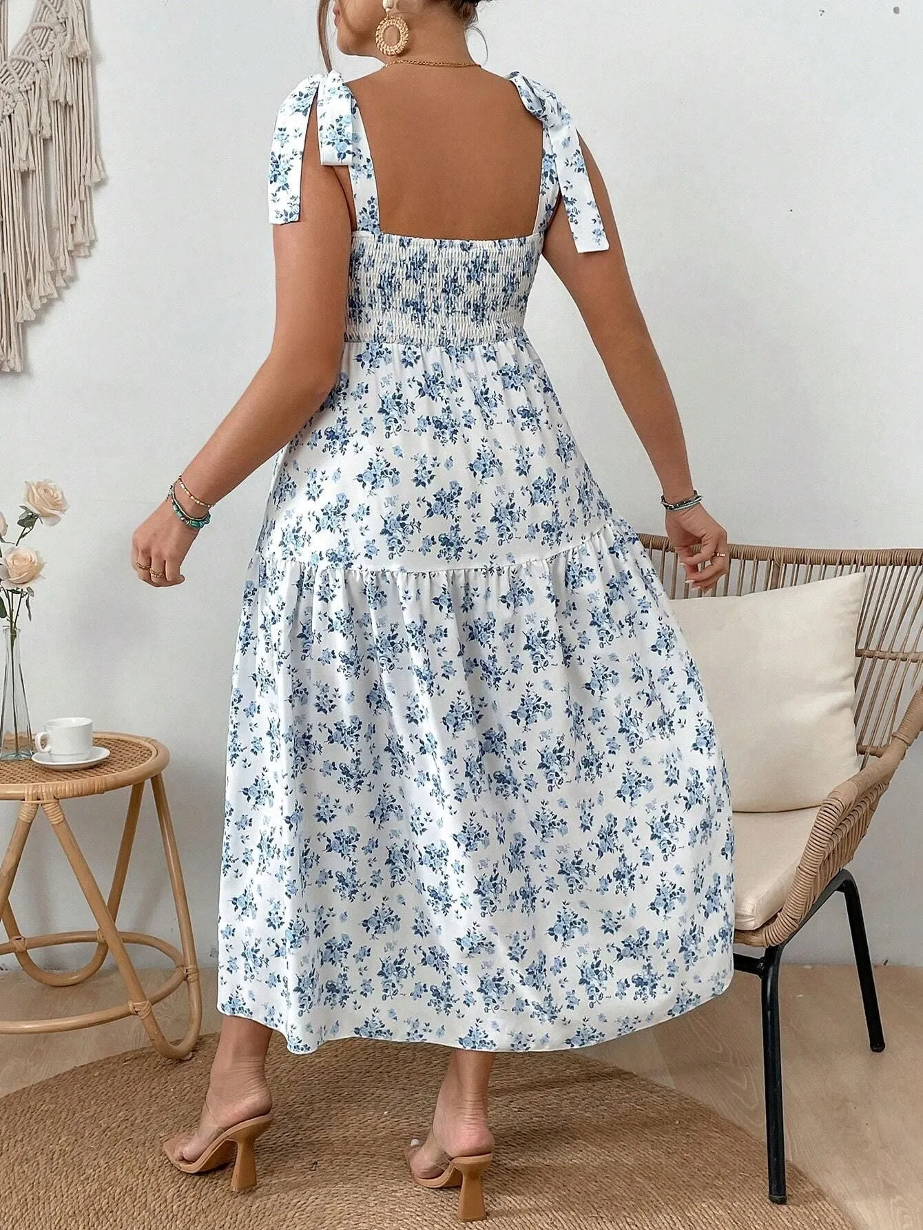 Flower Print Knot Strap Maxi Dress