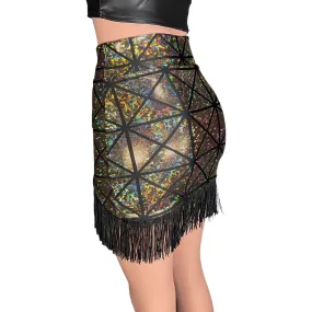 Fringe Pencil Skirt - Glass Pane Shattered Glass Holographic in Gold or Silver