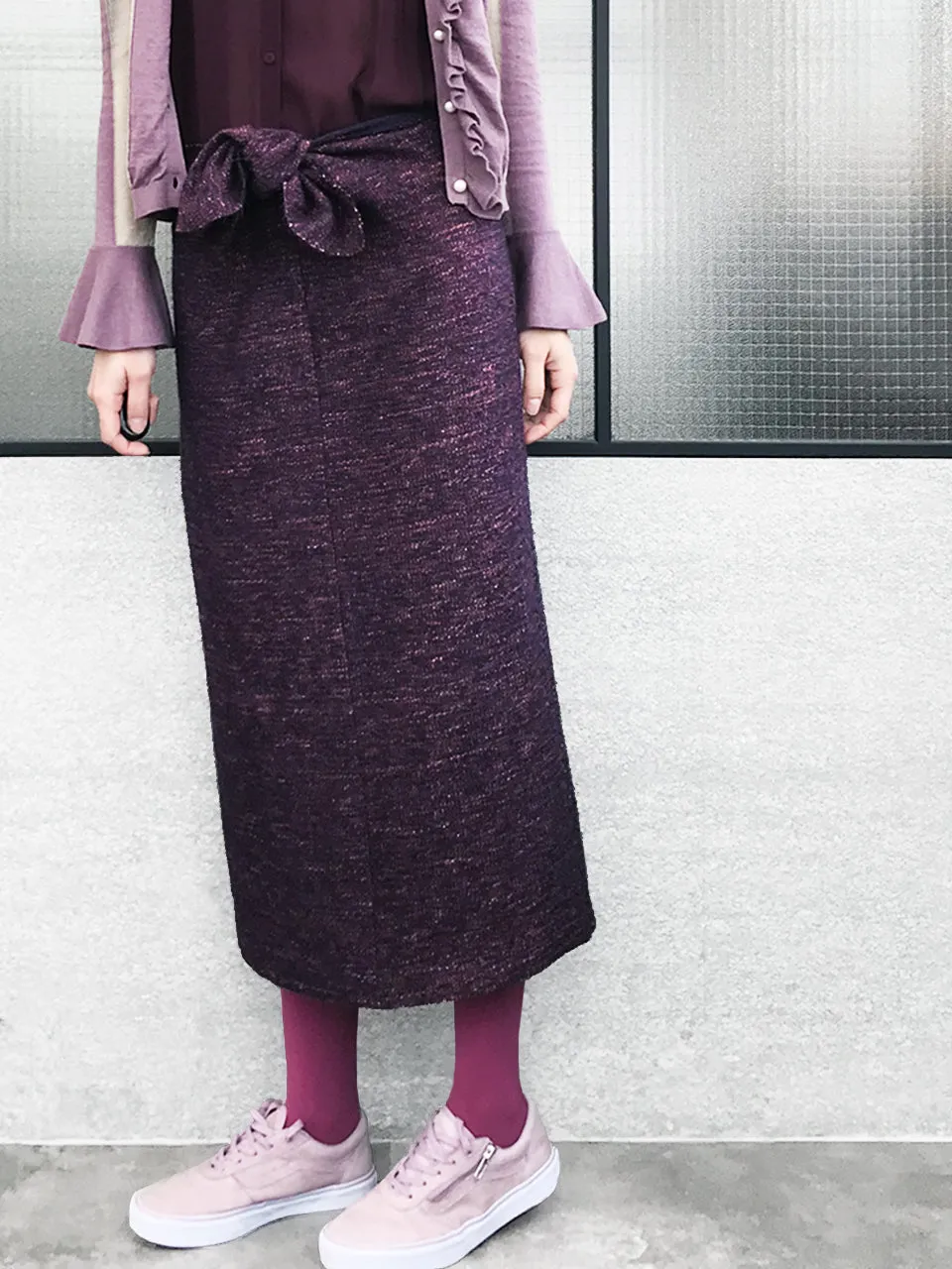 Further Sale! Purple Wool Blend Knit Front Tie Bow Tube Skirt