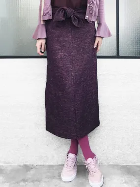 Further Sale! Purple Wool Blend Knit Front Tie Bow Tube Skirt