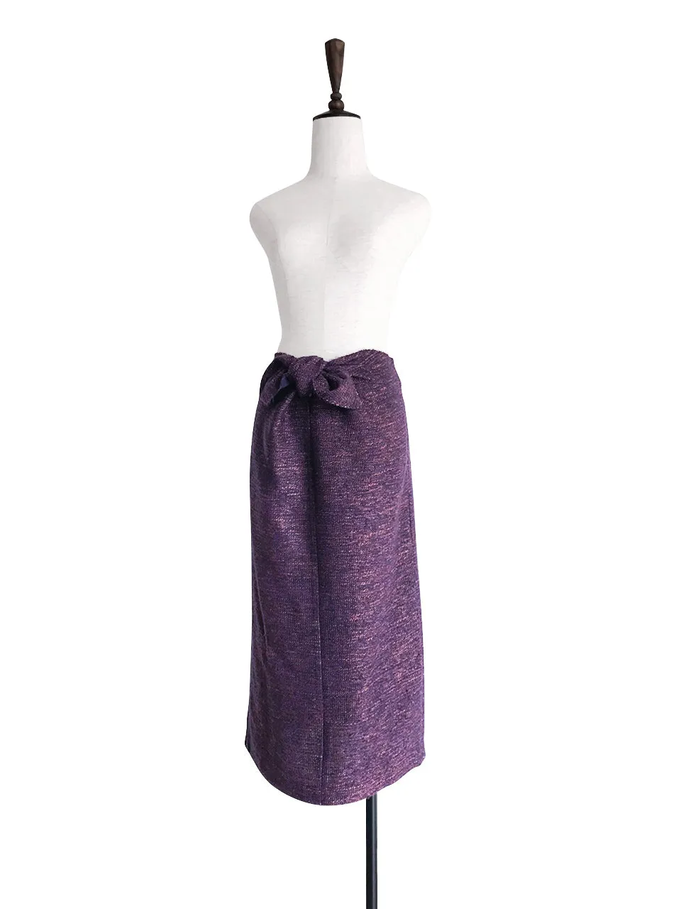 Further Sale! Purple Wool Blend Knit Front Tie Bow Tube Skirt