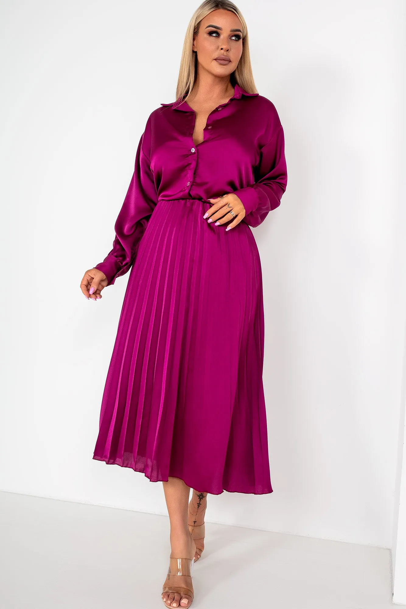 Glinda Plum Satin Co Ord