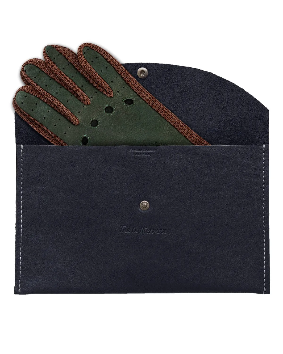 GRAN TURISMO - Leather and Cotton Crochet Driving Gloves - British Green/Cognac