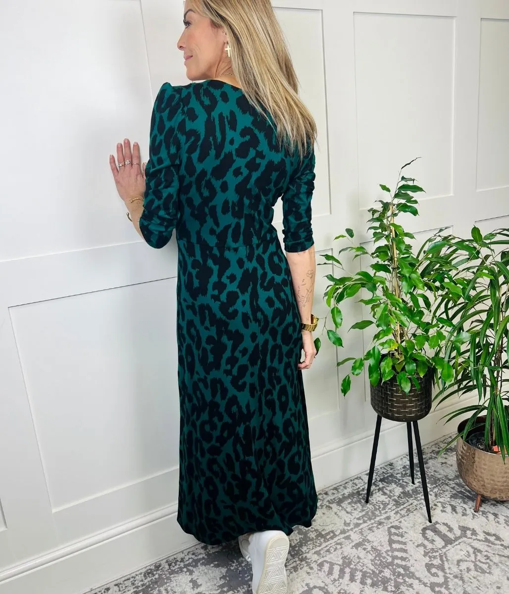 Green Animal Print Midi Dress