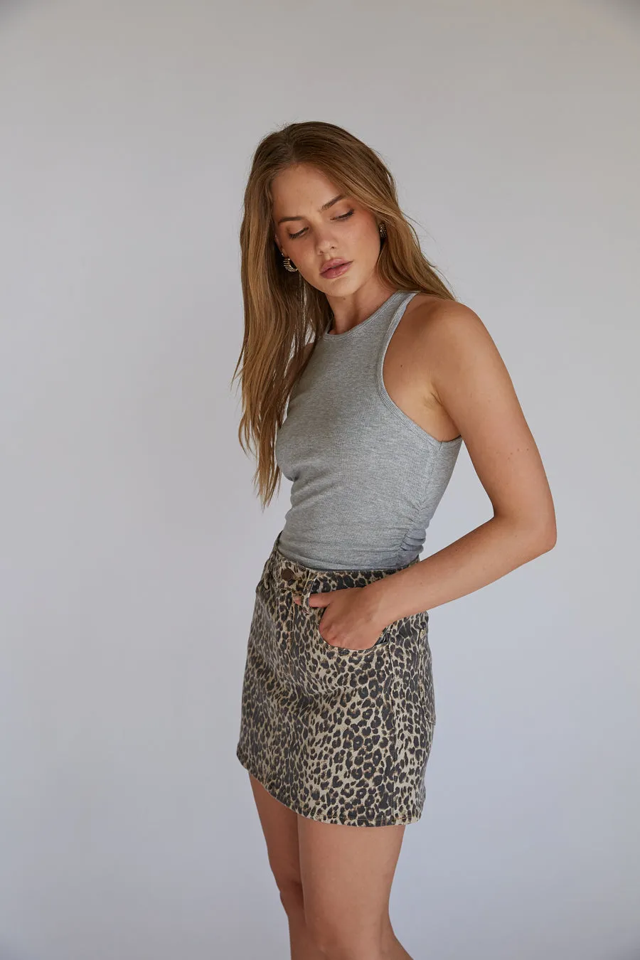 Harlow Leopard Denim Mini Skirt