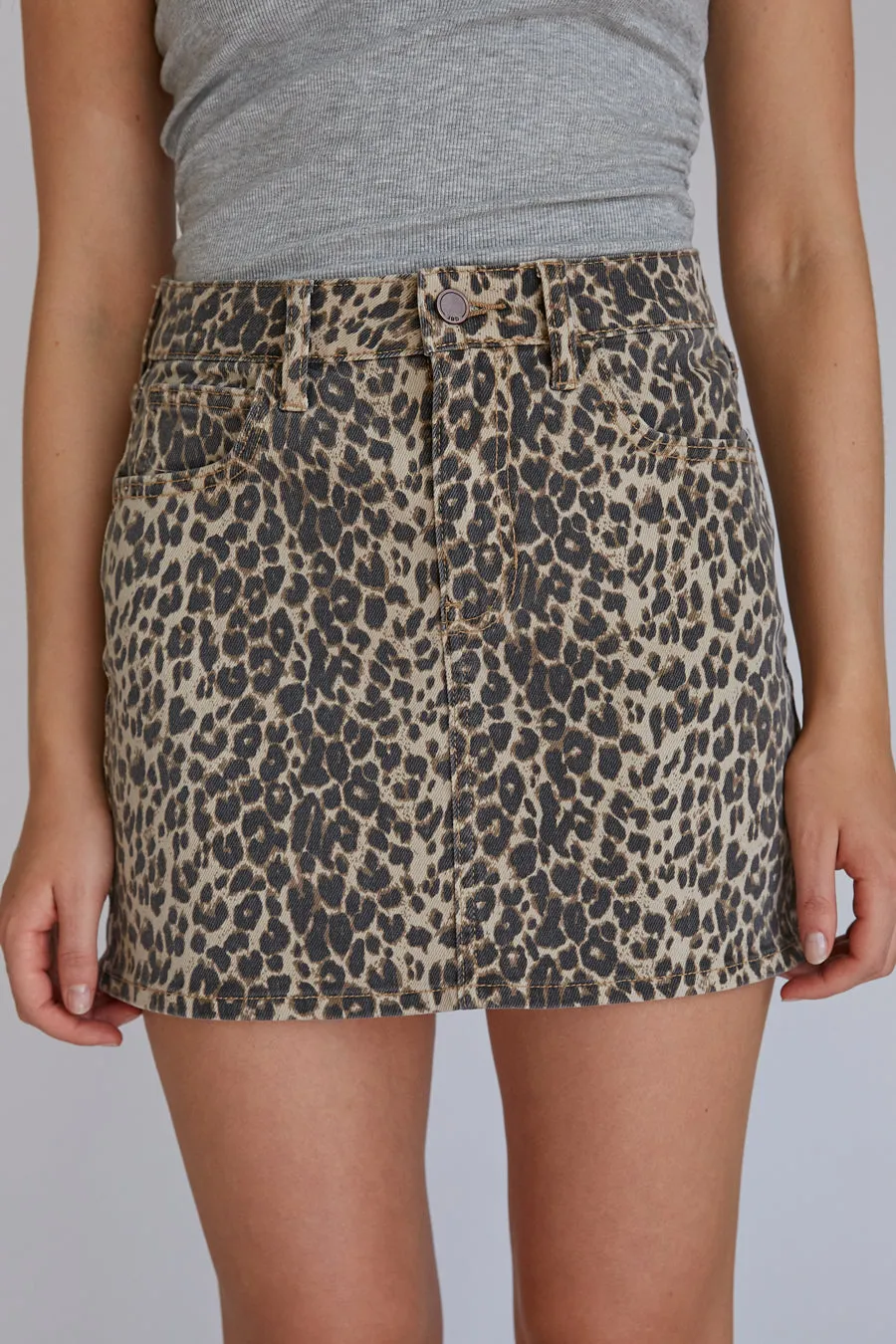 Harlow Leopard Denim Mini Skirt