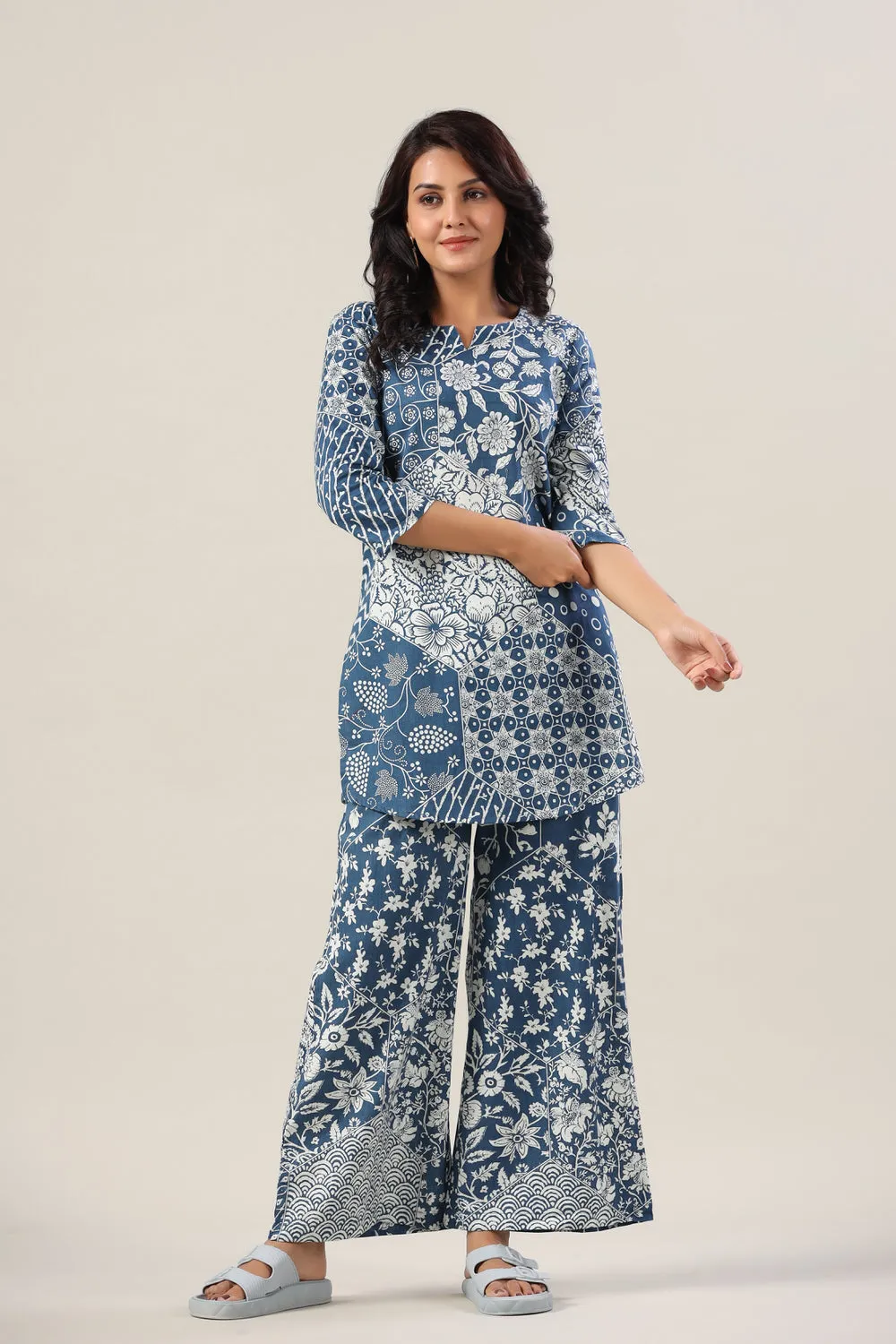 Indigo Patches on Palazzo Co-ord Set