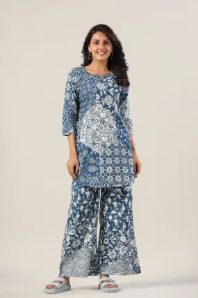 Indigo Patches on Palazzo Co-ord Set