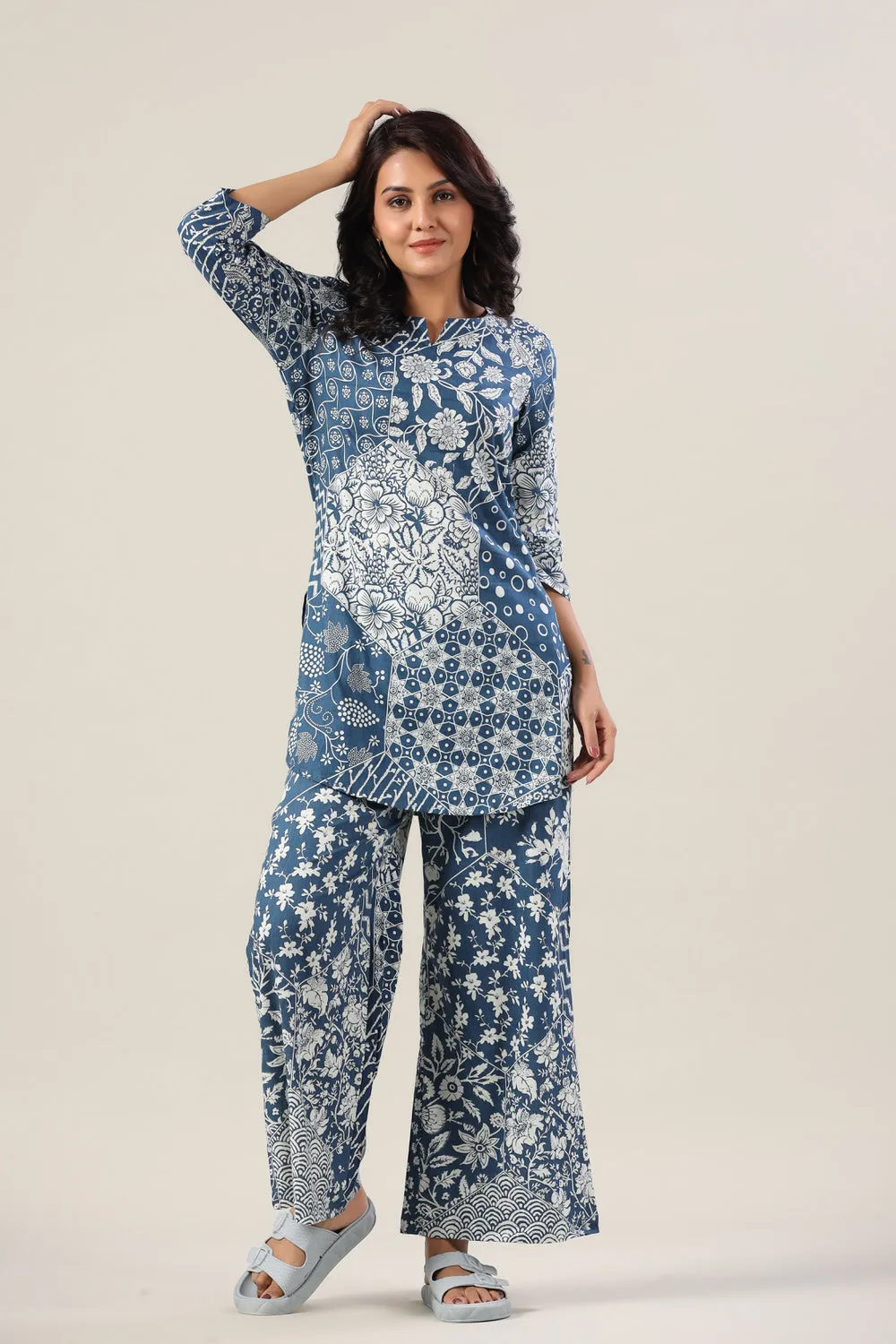 Indigo Patches on Palazzo Co-ord Set