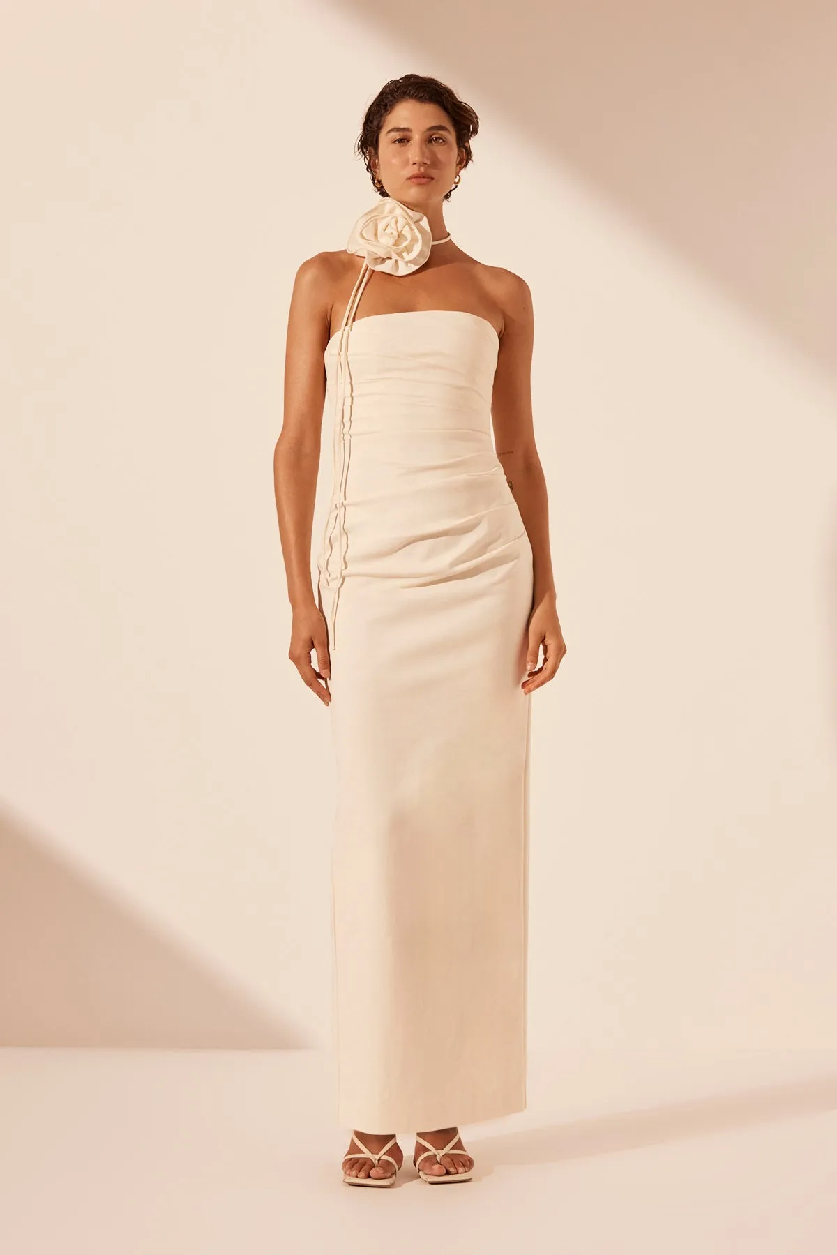 LANI STRAPLESS DRAPED MAXI DRESS - RICE