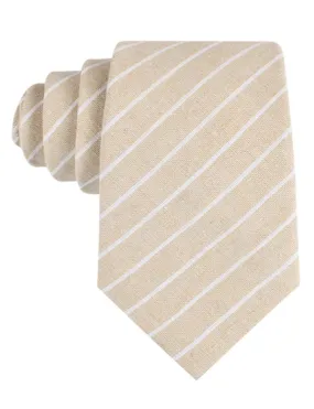 Linen Tie - Pinstripe - Khaki with White