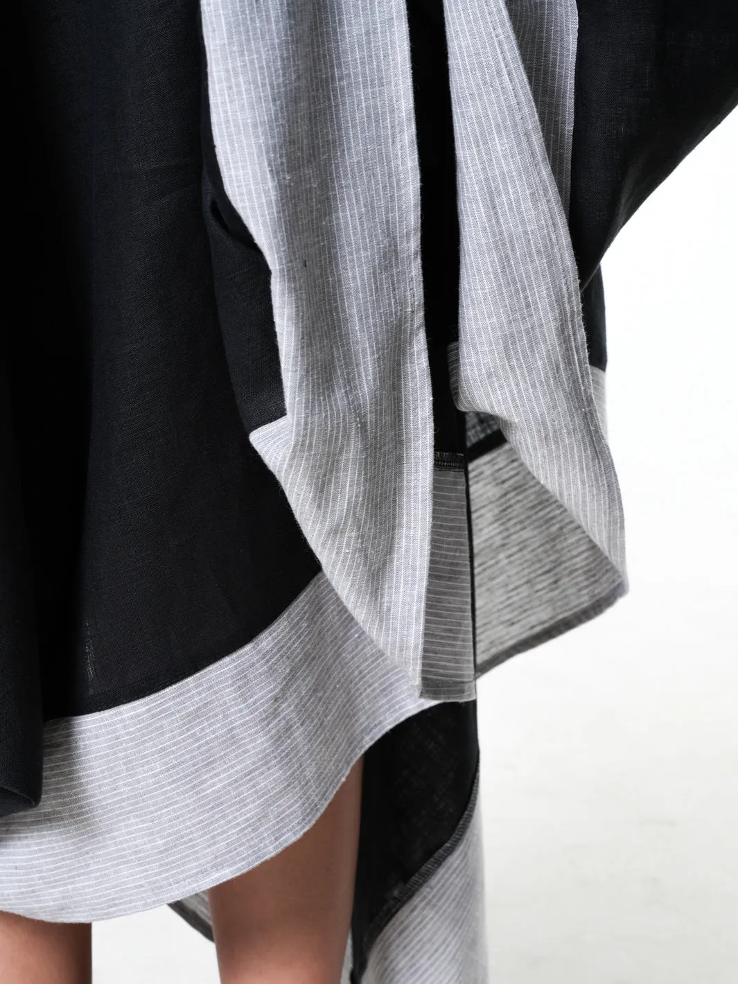 Long Linen Dress In Black and Gray