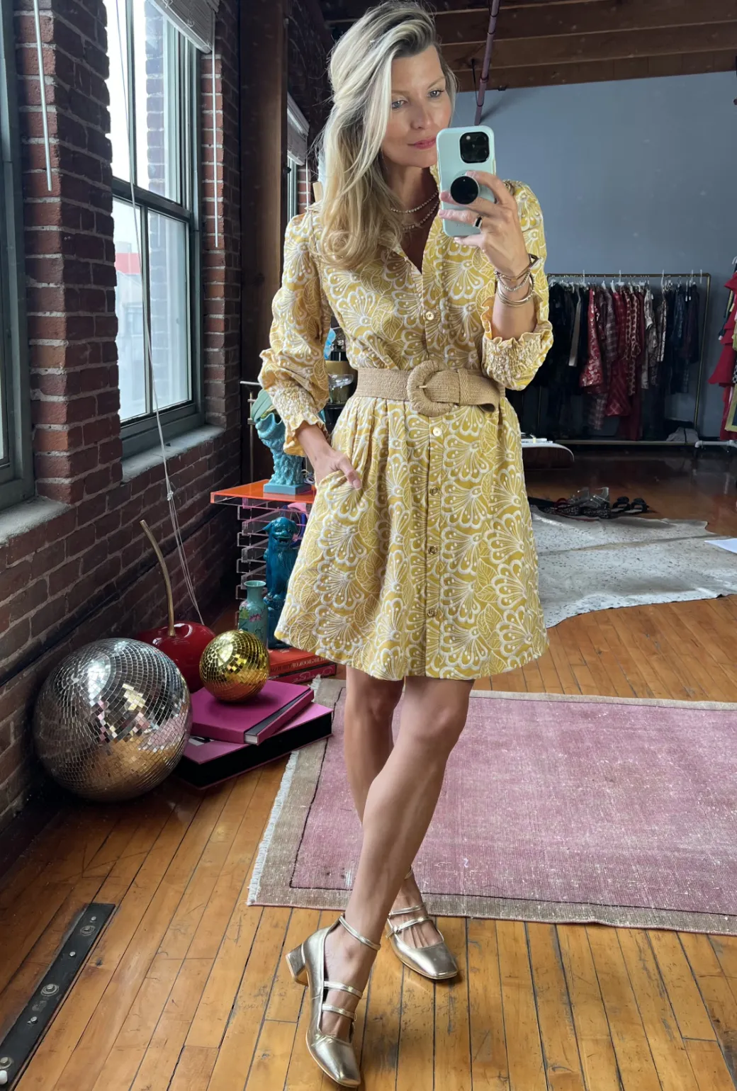 Long Sleeve Mod Dress - Marigold Embroidery