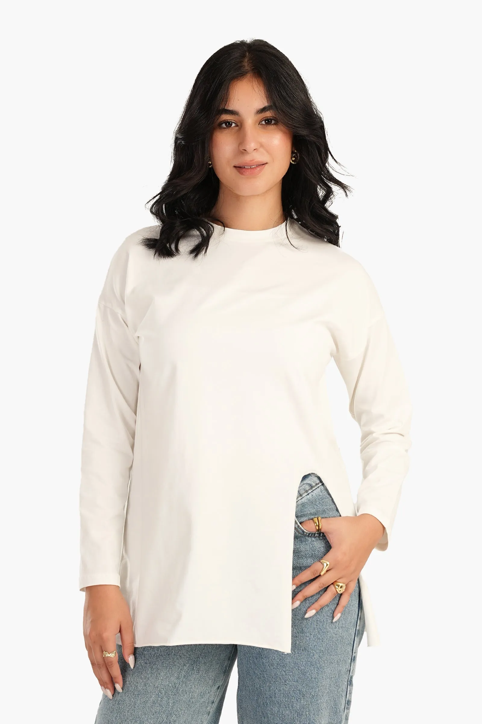 Loose Basic T-Shirt with Slit