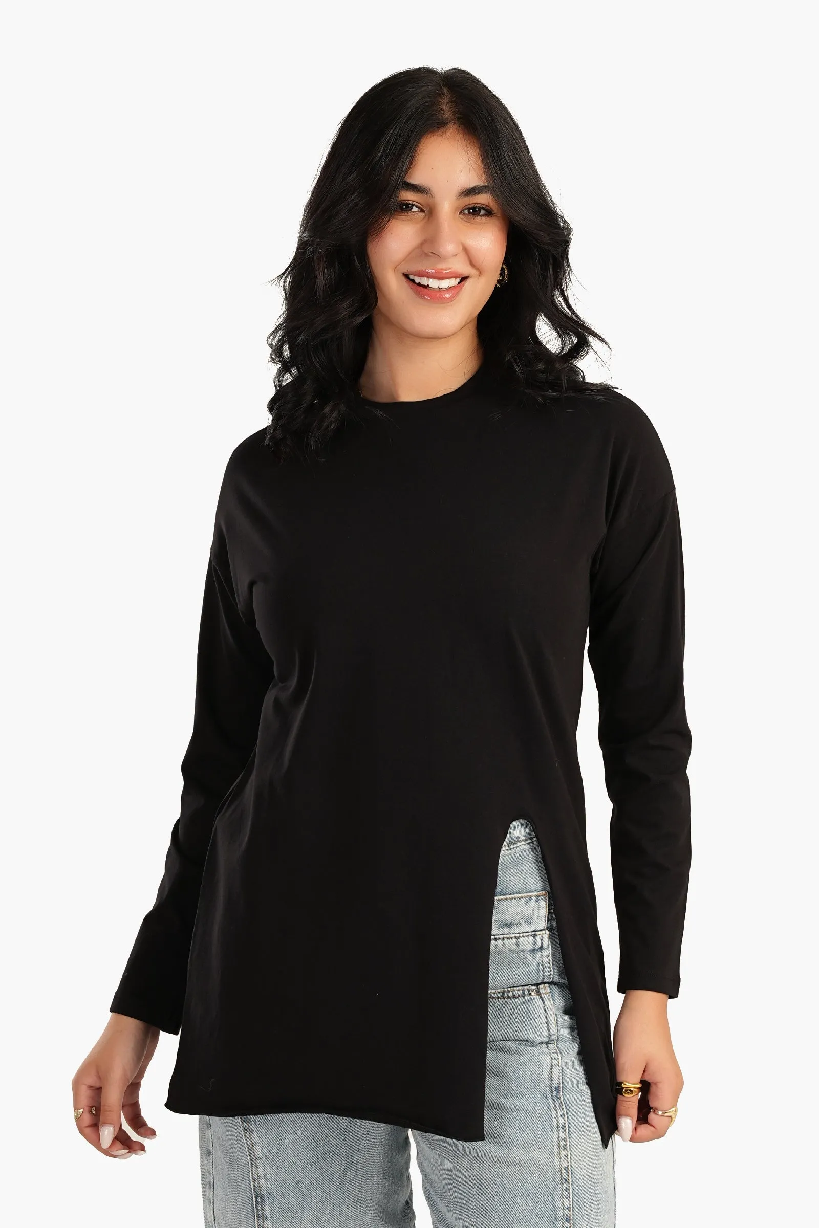 Loose Basic T-Shirt with Slit