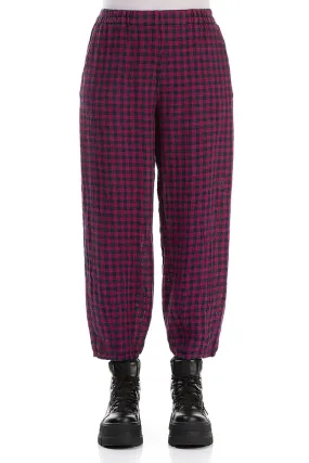 Magenta Check Linen Pencil Trousers