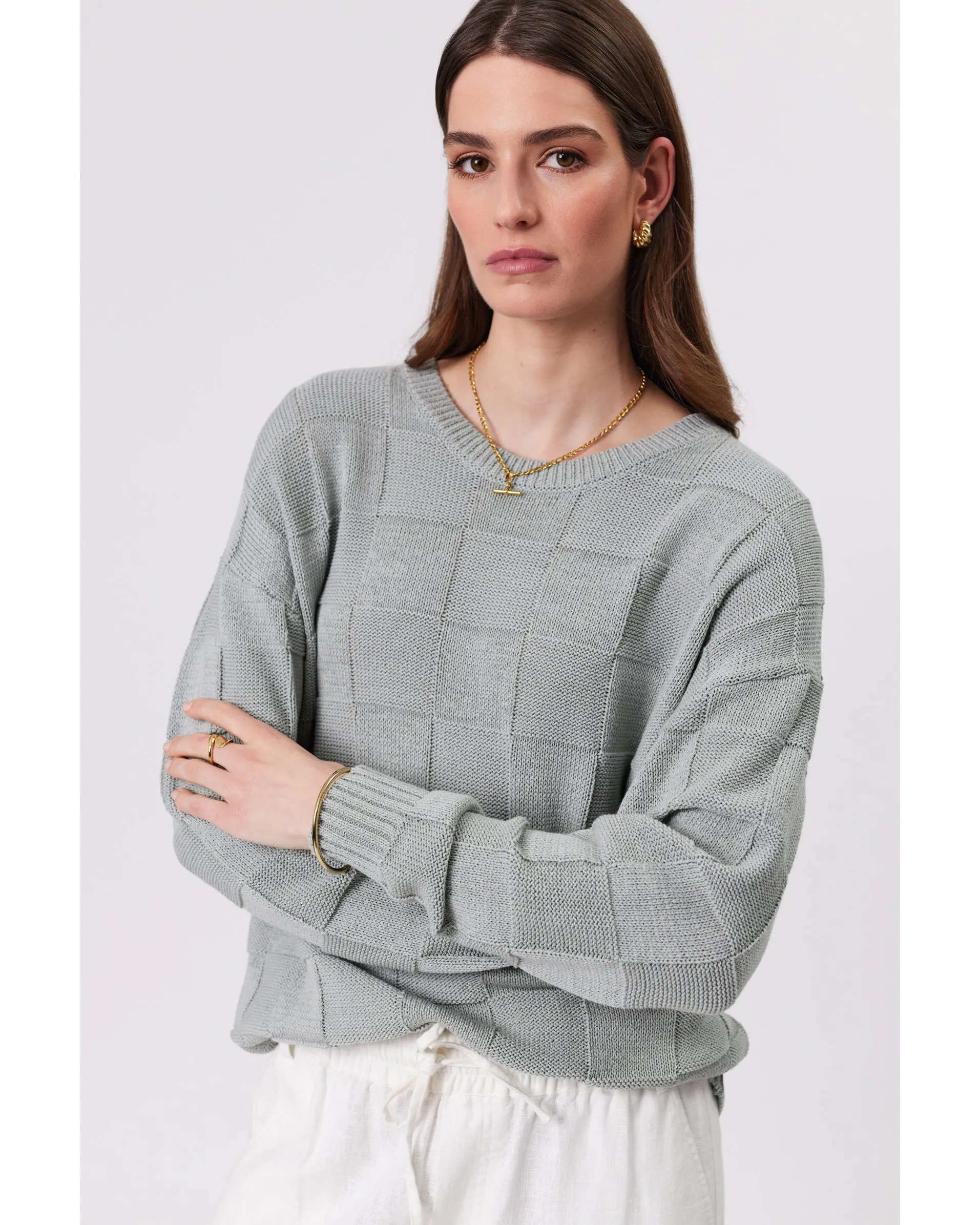 Marlow Manhattan Crew Neck Knit  - Sage Fog