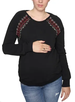 Maternity & Nursing Embroidered Blouse - Black