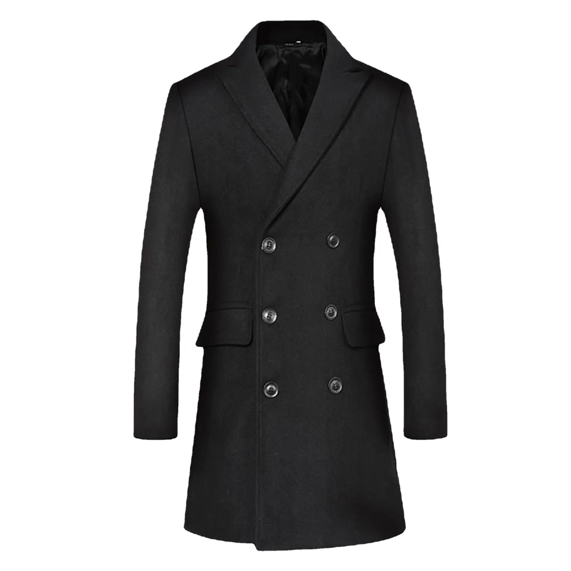 Men's Classic Slim Fit Double Breasted Mid Long Wool Blend Pea Coat | 1721