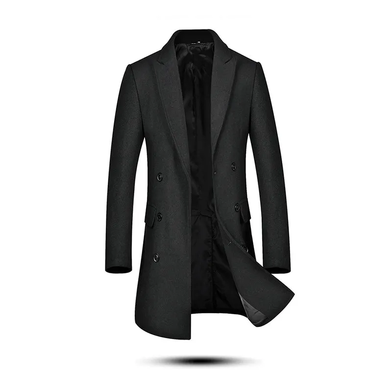 Men's Classic Slim Fit Double Breasted Mid Long Wool Blend Pea Coat | 1721