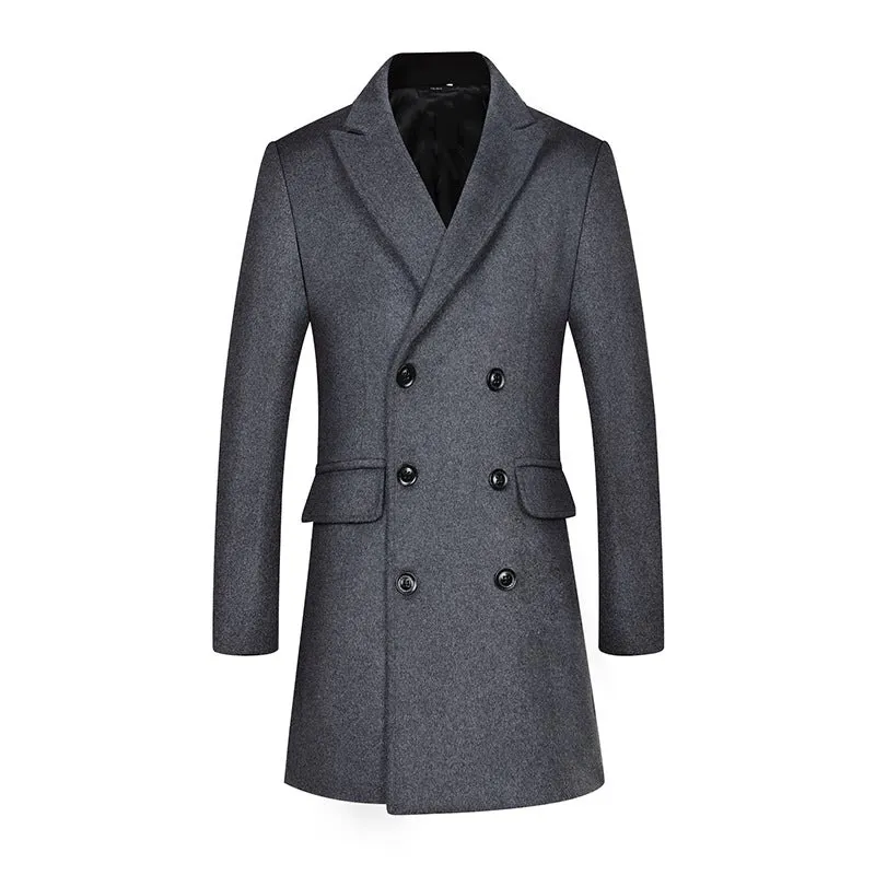 Men's Classic Slim Fit Double Breasted Mid Long Wool Blend Pea Coat | 1721