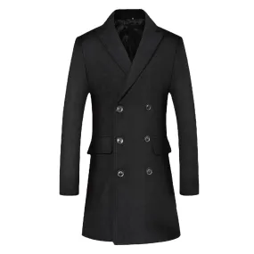 Men's Classic Slim Fit Double Breasted Mid Long Wool Blend Pea Coat | 1721