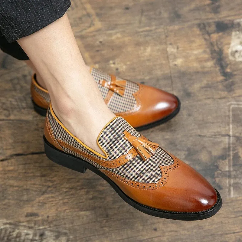 Men's Tassel Business Loafers: Slip-On Brown Dress Shoes for Weddings and Formal Occasions