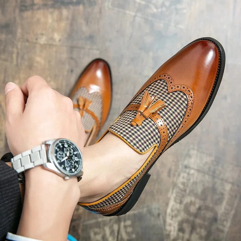 Men's Tassel Business Loafers: Slip-On Brown Dress Shoes for Weddings and Formal Occasions