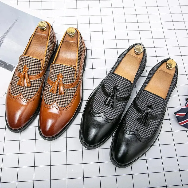 Men's Tassel Business Loafers: Slip-On Brown Dress Shoes for Weddings and Formal Occasions