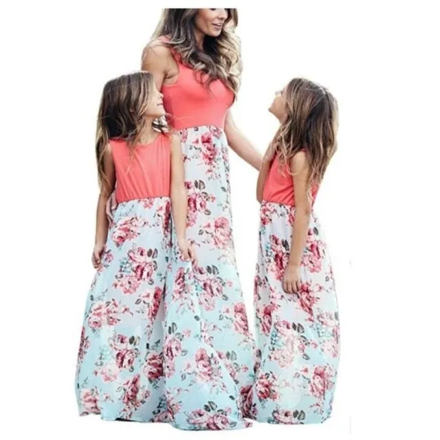 Mother Daughter Matching Floral Long Dresses