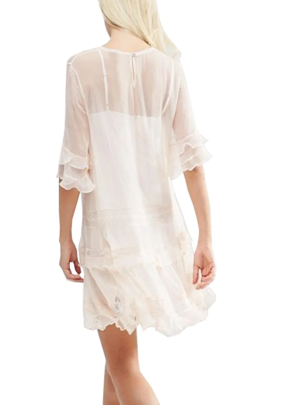 Nude Chiffon Frill Mini Dress