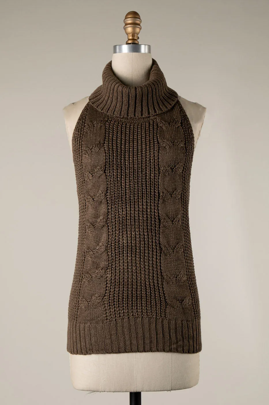 OPEN BACK CABLE KNIT TURTLENECK SLEEVELESS VEST 1 PACK