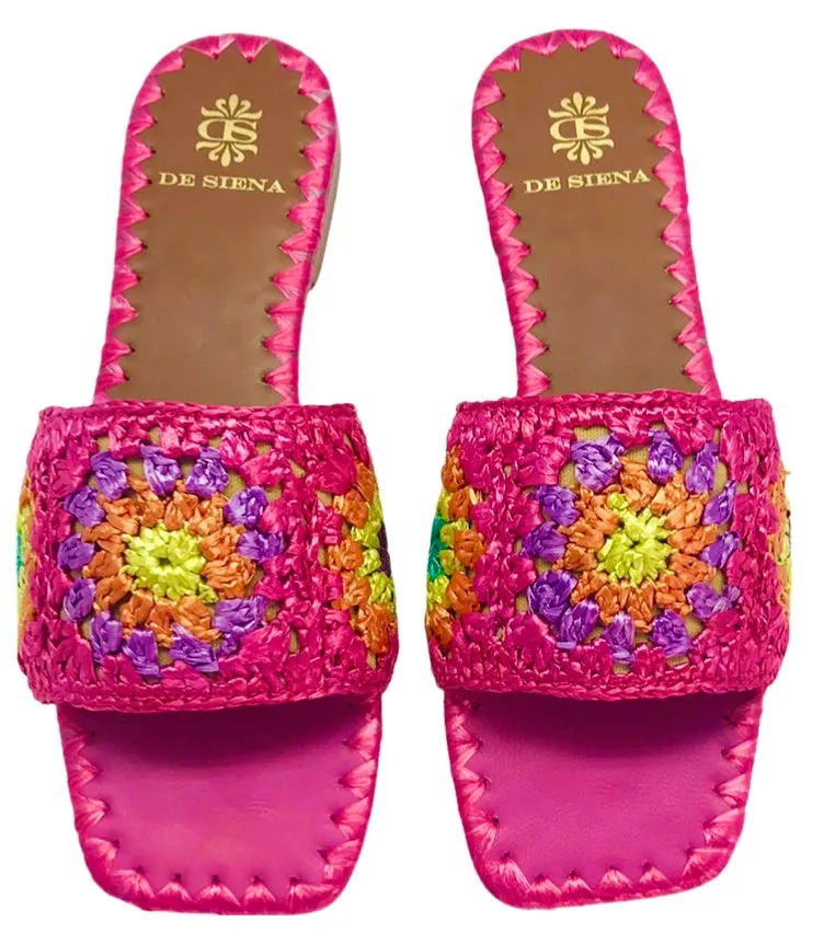 PAM RAFFIA PINK FLATS