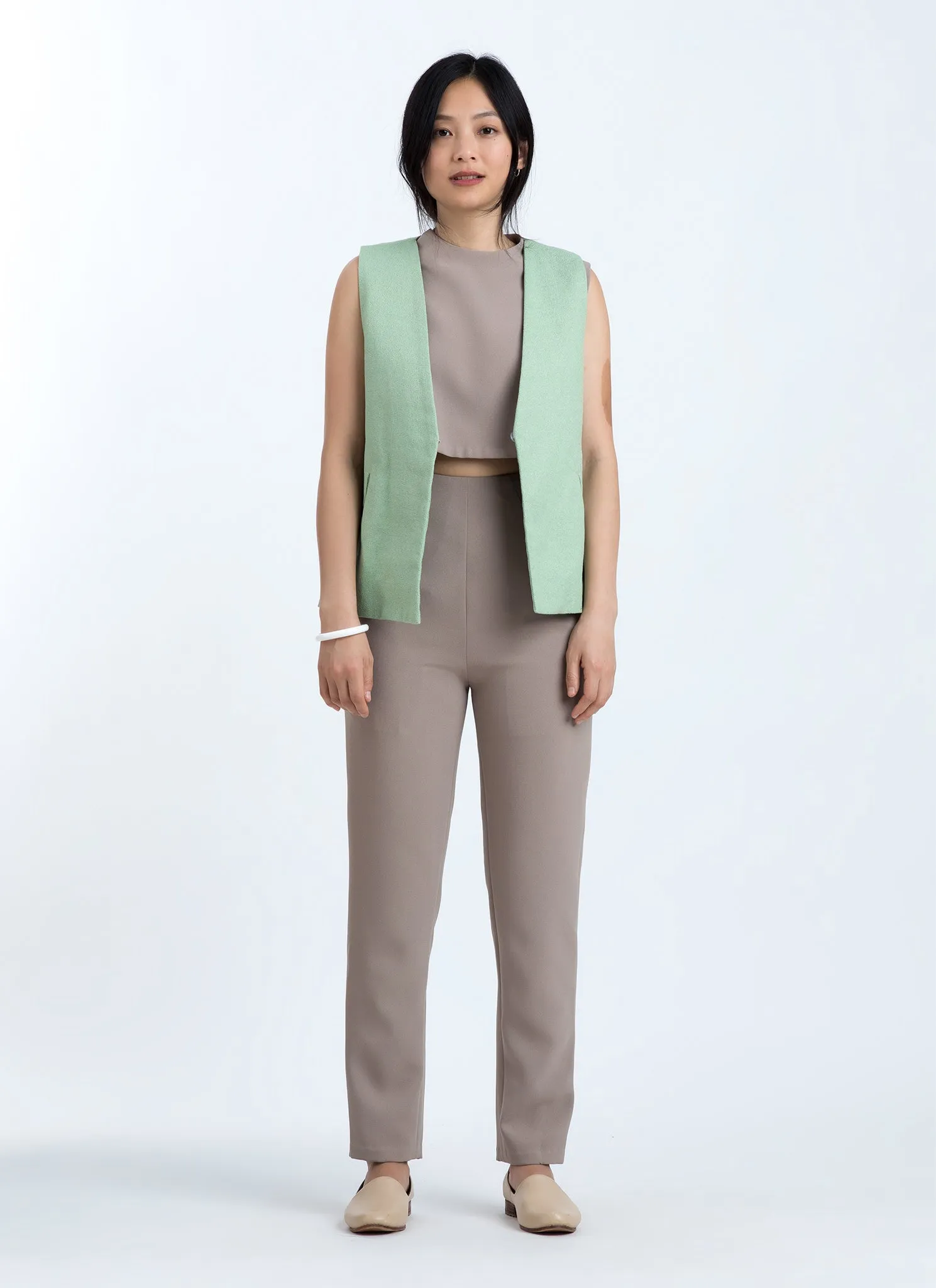 Piece of Vein One-Button Vest w/ Tie in Mint Green