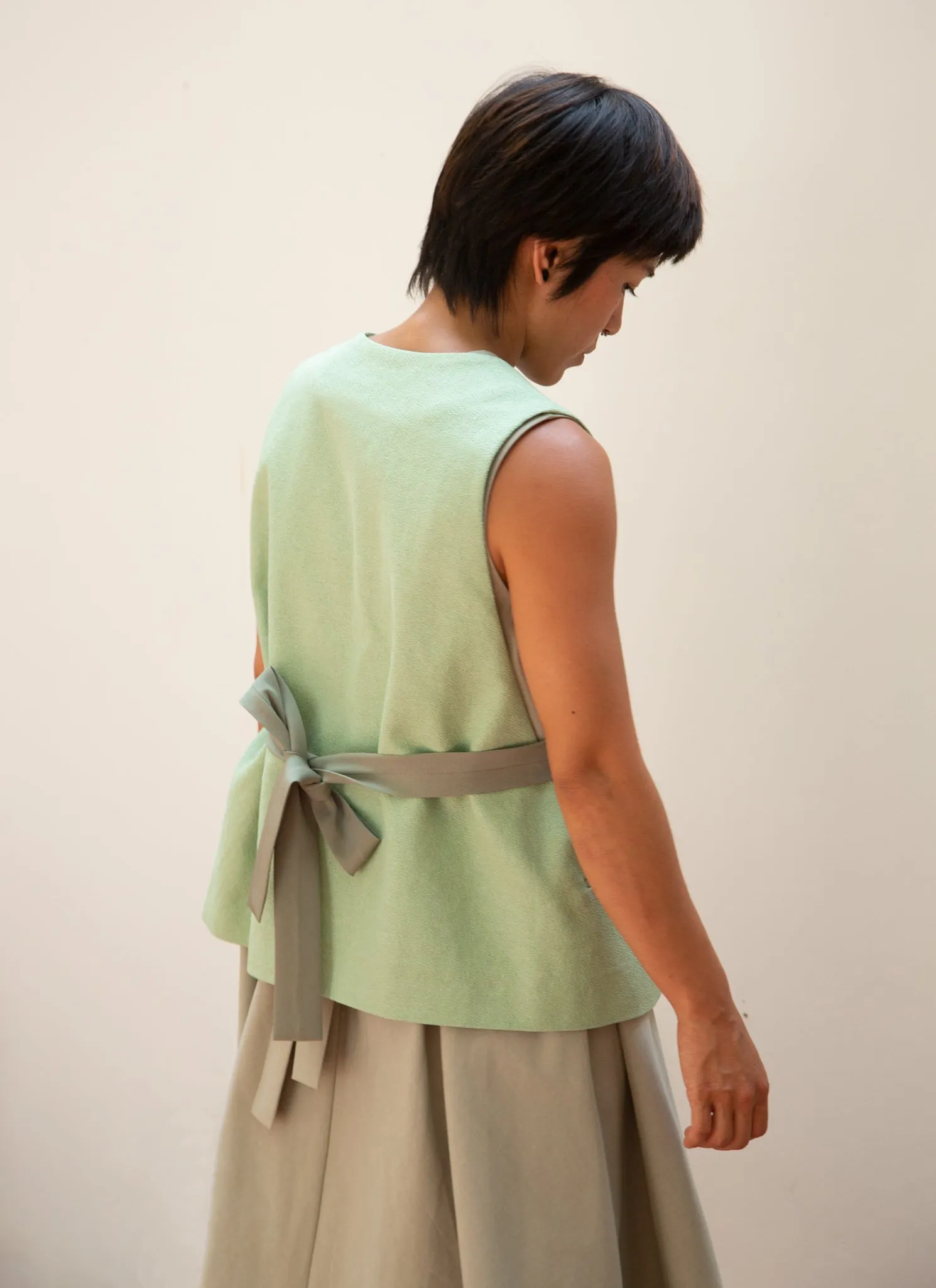 Piece of Vein One-Button Vest w/ Tie in Mint Green