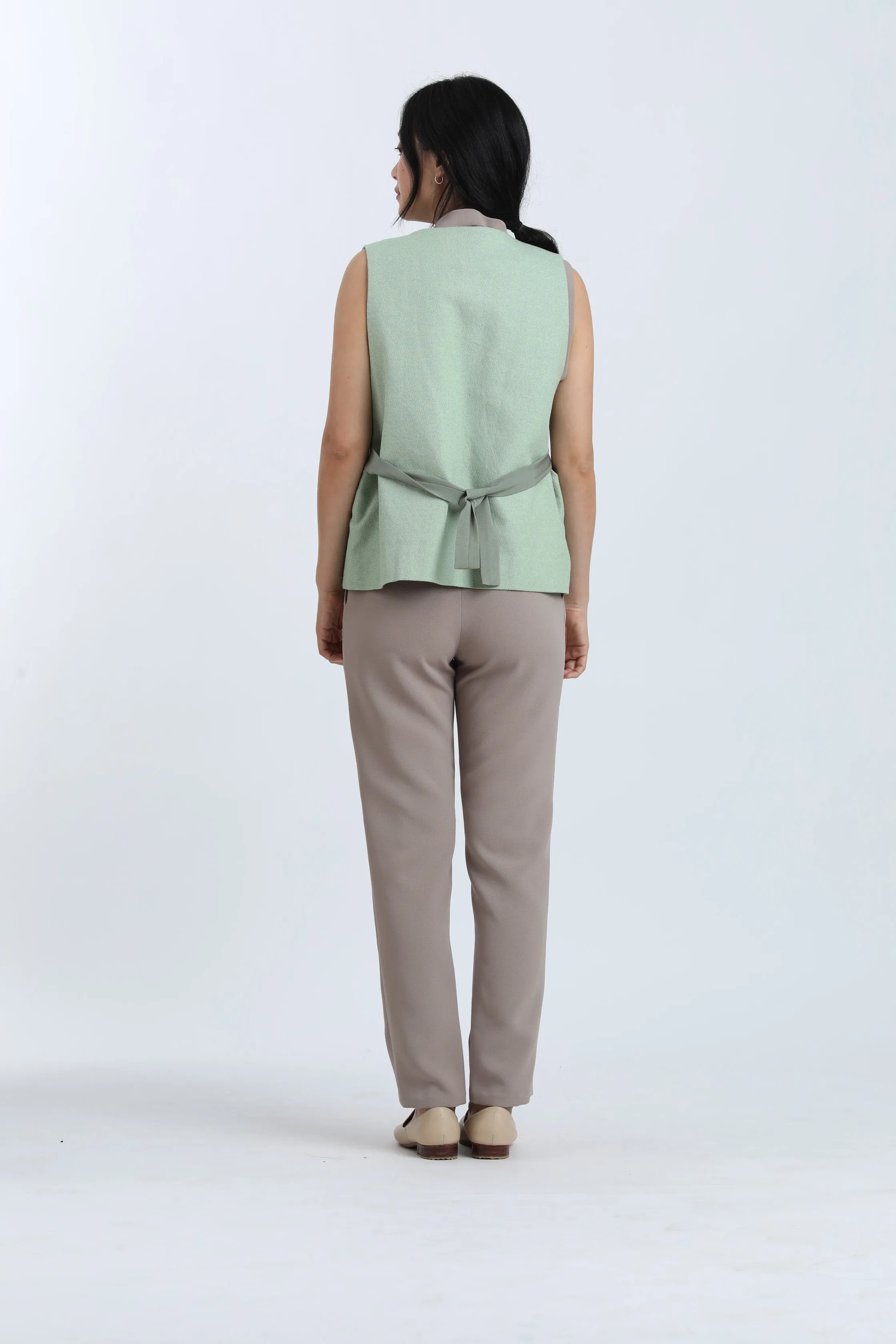 Piece of Vein One-Button Vest w/ Tie in Mint Green