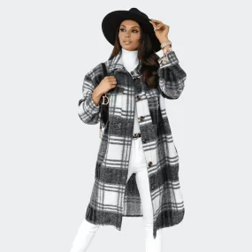 Plaid Woolen Button Trench