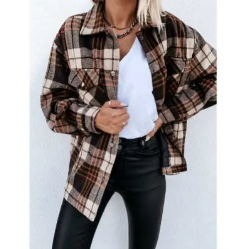 Plaid Woolen Button Trench