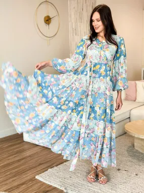 Quadra Blue Floral Long Dress