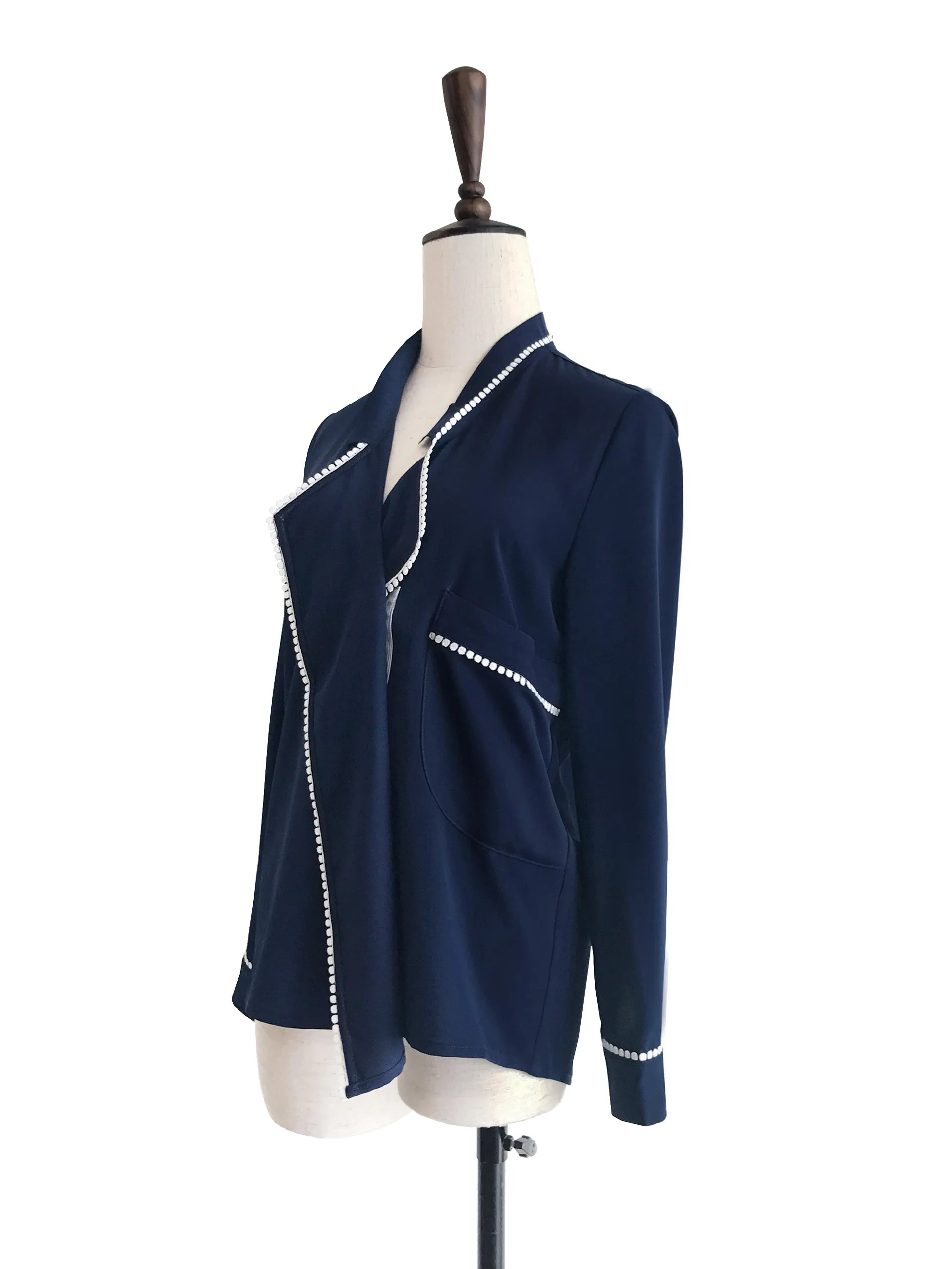 Restock! Navy Loose Fit Lace Trim Silk Blouse