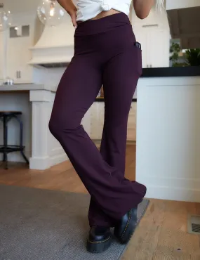 SA Burgundy Cross Waistband Pocket Flare Leggings