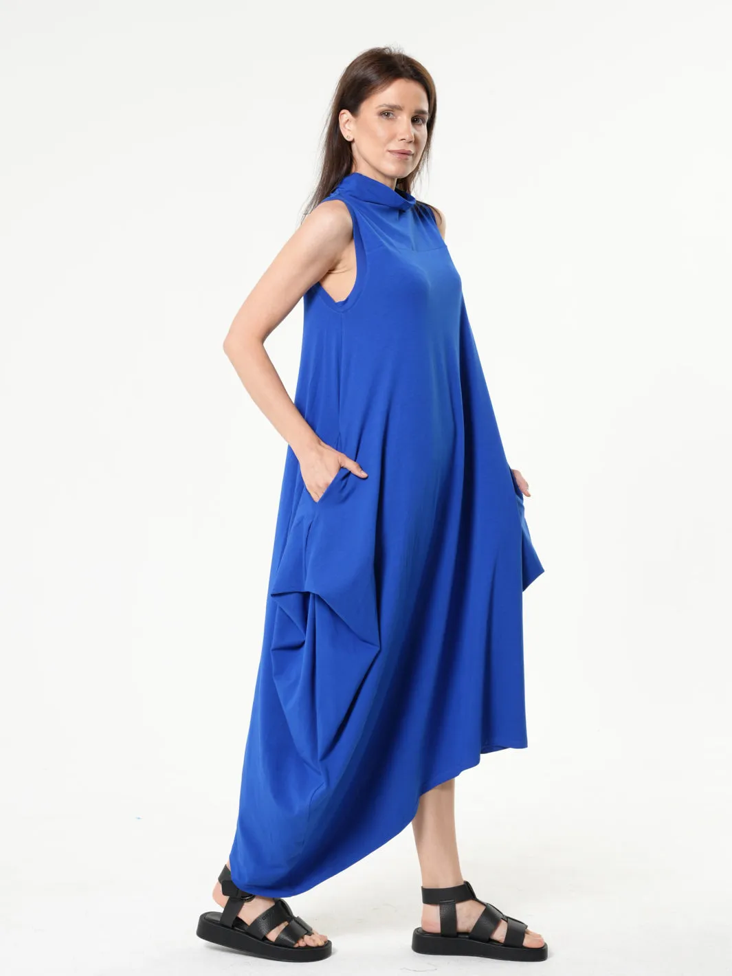 Sleeveless Cotton Dress In Royal Blue