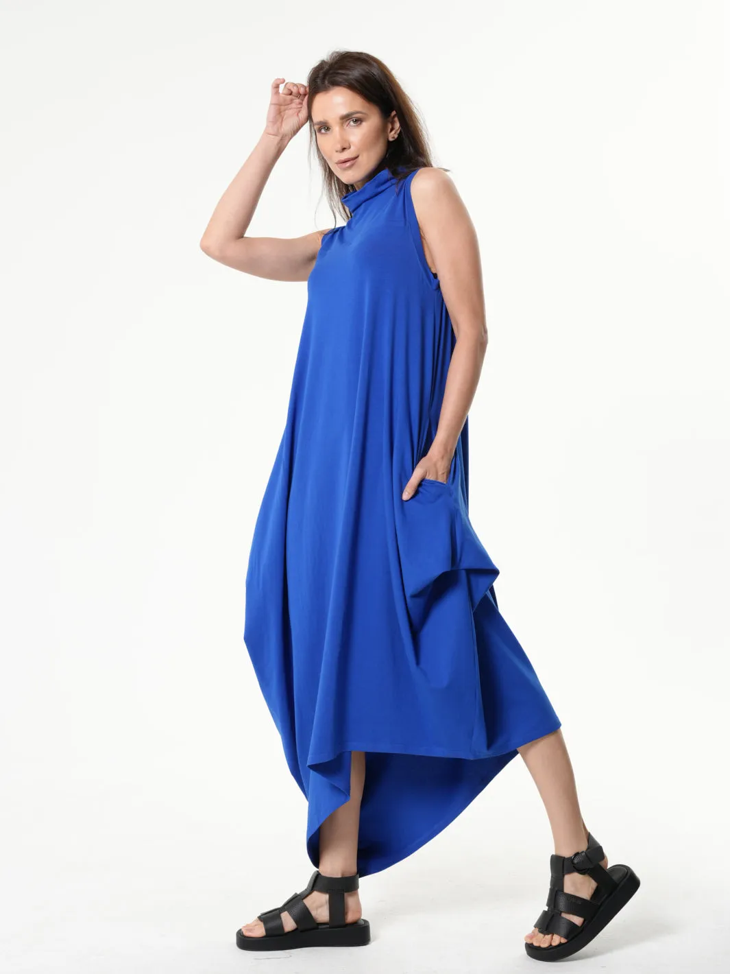 Sleeveless Cotton Dress In Royal Blue