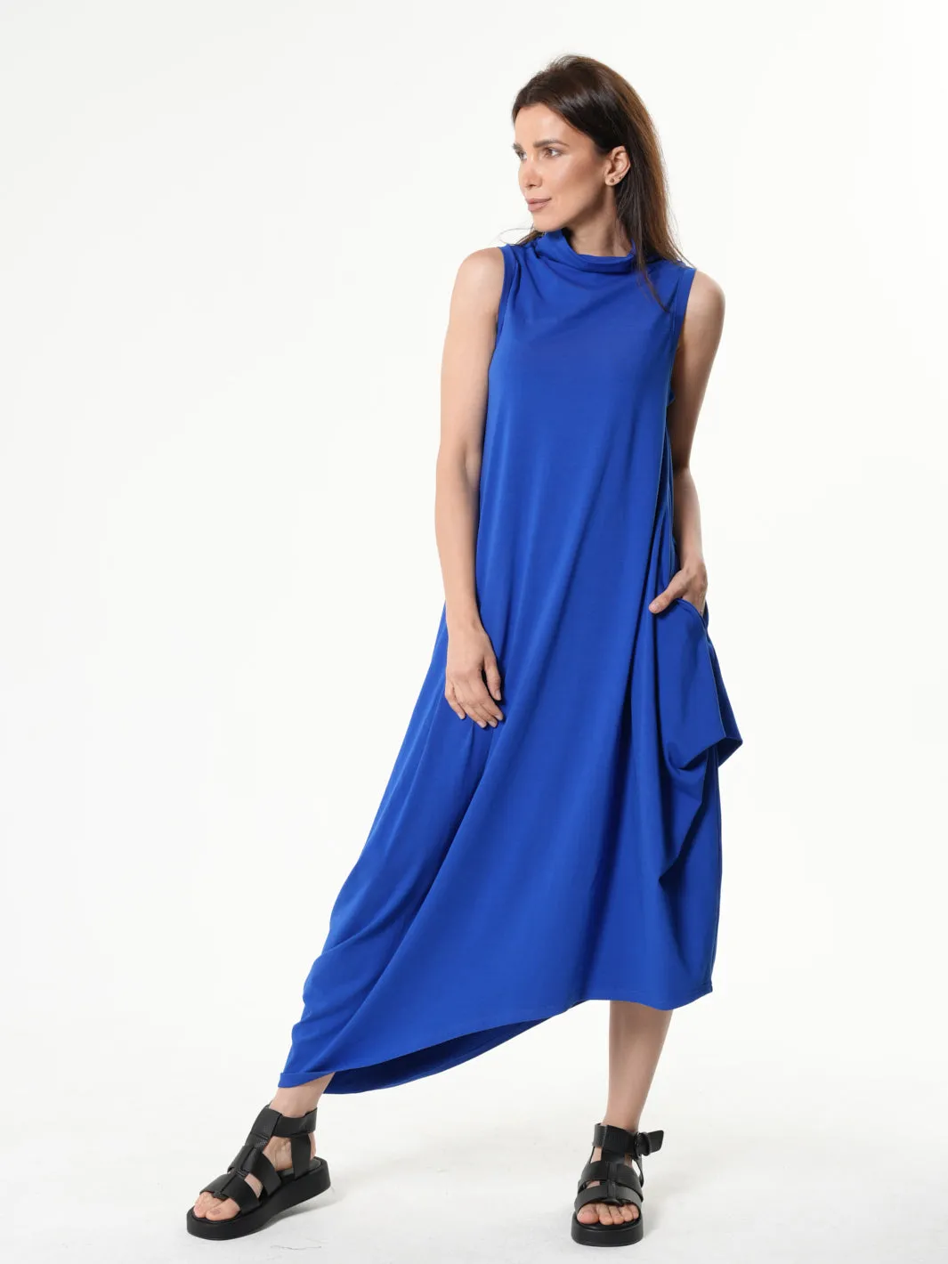 Sleeveless Cotton Dress In Royal Blue