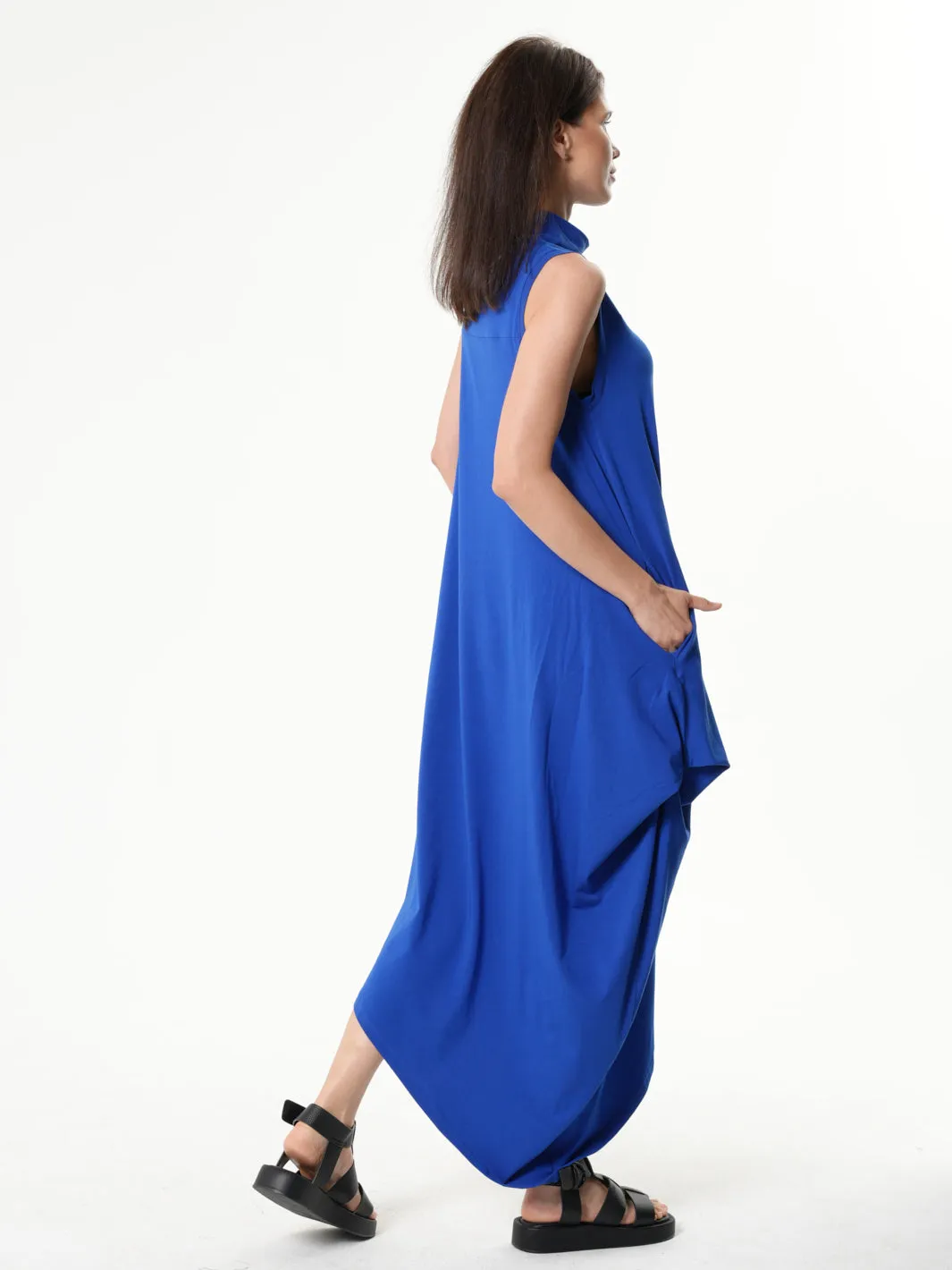 Sleeveless Cotton Dress In Royal Blue